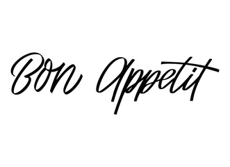 Bon appetit hand drawn qoute. Lettering typography poster. Calligraphy coocking isolated on white background. Vector illustration