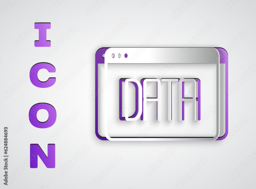 Poster paper cut data analysis icon isolated on grey background. business data analysis process, statistics