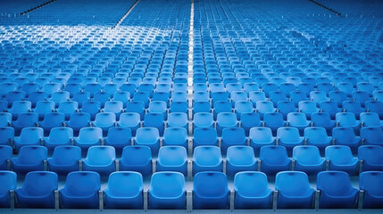 Blue tribunes. seats of tribune on sport stadium. empty outdoor arena. concept of fans. chairs for audience. cultural environment concept. color and symmetry. empty seats. modern stadium