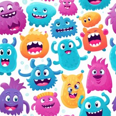 Fototapeta premium Cute cartoon monster seamless pattern, generative ai