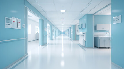 Medical concept. Hospital corridor with rooms