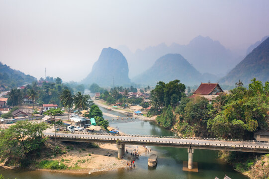 pha tung mountaint in Vang vieng Drone Hight Angle shot, Vientiane Province