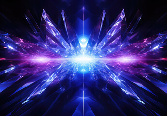Abstrakter Leuchtender Neon Kristall Vapowave Synthwave Hintergrund in schwarz, lila und blauer Farbe