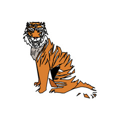 tiger color sketch with edge lines and transparent background