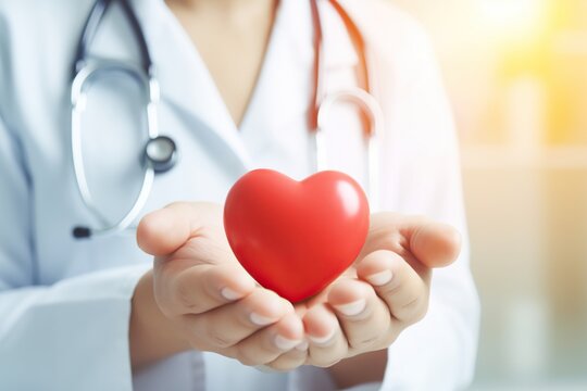 Doctor's Hand Holds Symbolic Red Heart on World Heart Day - Generative ai