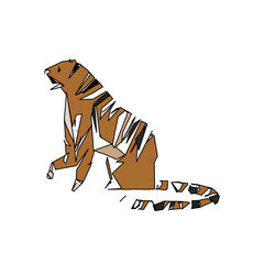 tiger color sketch with edge lines and transparent background