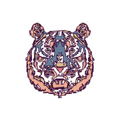 tiger color sketch with edge lines and transparent background