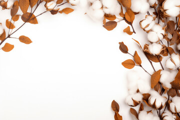 Cotton branches border with space for text.