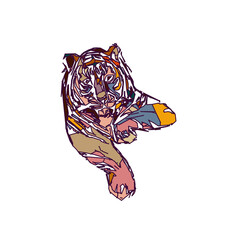 tiger color sketch with edge lines and transparent background