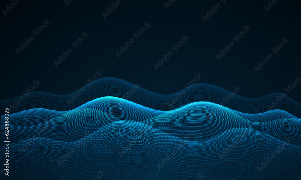 Aufkleber big data visualization concept. dynamic wave on blue background. wave of particles