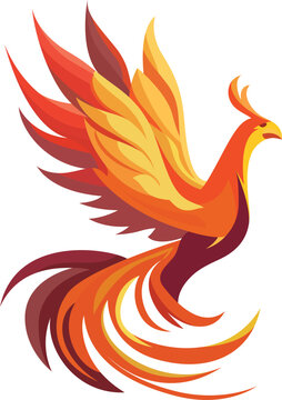 phoenix bird flat style vector illustration, Emberwing Flame heart  , female bird , bird in fire stock vector image