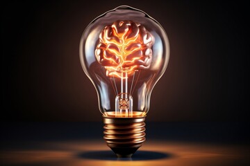 Glowing Brain Inside a Light Bulb. Generative AI