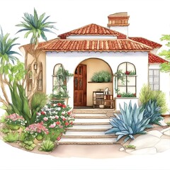 Traditional Mexican house in watercolor style generated ai