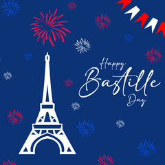 France Bastille day background with flag and eiffel tower. Bastille day vector greeting, poster.