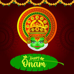 Fototapeta na wymiar Happy Onam festival background. Kerala festival vector background with kathakali face.