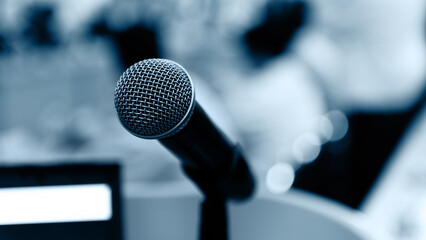 Closeup microphone in conference room