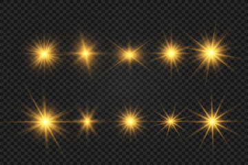 Special lens flash, light effect. The flash flashes rays and searchlight. illust. Beautiful star Light from the rays. The sun is backlit. Bright beautiful star. Sunlight. Glare.	