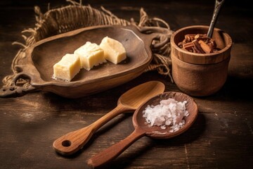 Fototapeta premium traditional wooden spoon and knife used for making turkish delight, created with generative ai