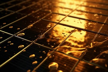 Photovoltaic panel as liquide gold on dark background