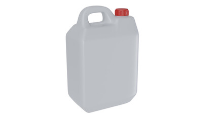 White plastic jerrycan or canister with red lid isolated on white and transparent background. Minimal concept. 3D render