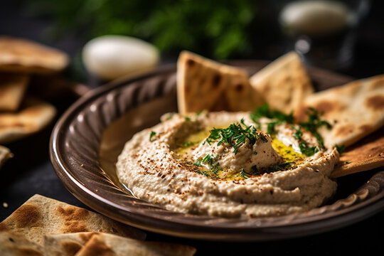 Baba ghanouj on a marble background. generative ai