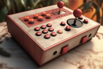 retro arcade game console with joystick and buttons, created with generative ai