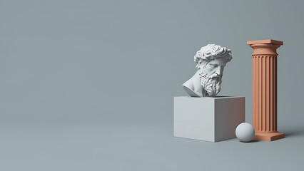 Greek Stoic Philosopher Statue, Contemplation Modern Minimalist Digital Concept Render