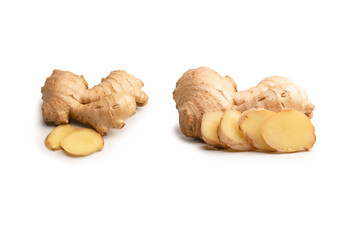 Ginger root isolated on white background.