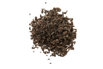 Dried tea leaves isolated on a white background.