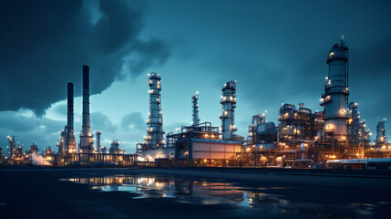 Obraz na płótnie Canvas Oil refinery plant, Chemical Complex, Production Facility at night