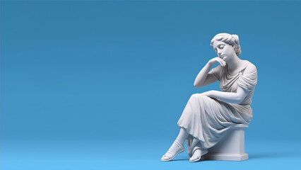 Female Contemplation Greek Statue, Modern Minimalist Digital Concept Render