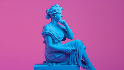 Female Contemplation Greek Statue, Modern Minimalist Digital Concept Render