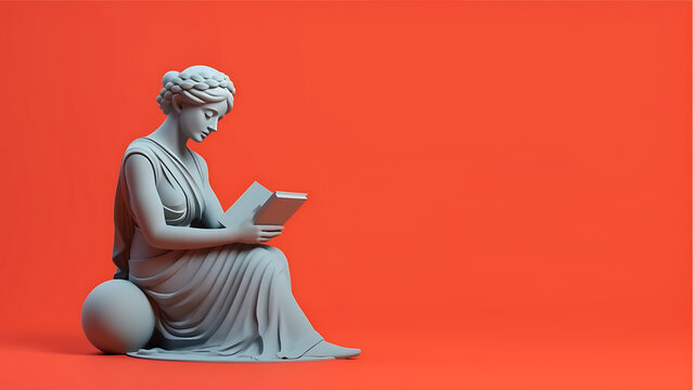 Female Contemplation and Education Greek Statue, Modern Minimalist Digital Concept Render