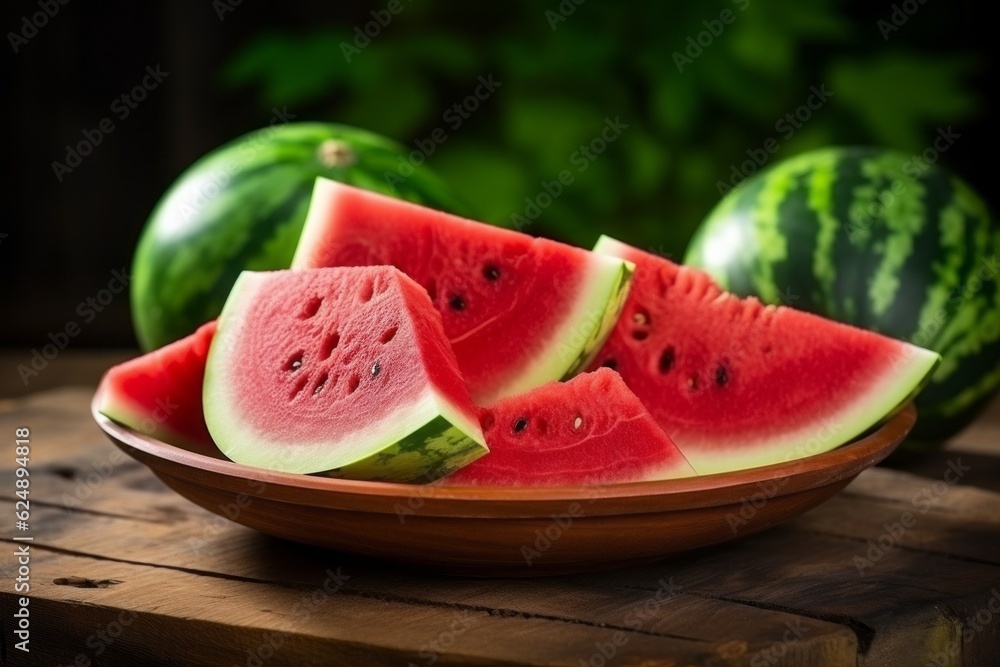 Poster appetizing watermelon. background with selective focus and copy space for text