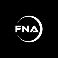 FNA letter logo design with black background in illustrator, cube logo, vector logo, modern alphabet font overlap style. calligraphy designs for logo, Poster, Invitation, etc.