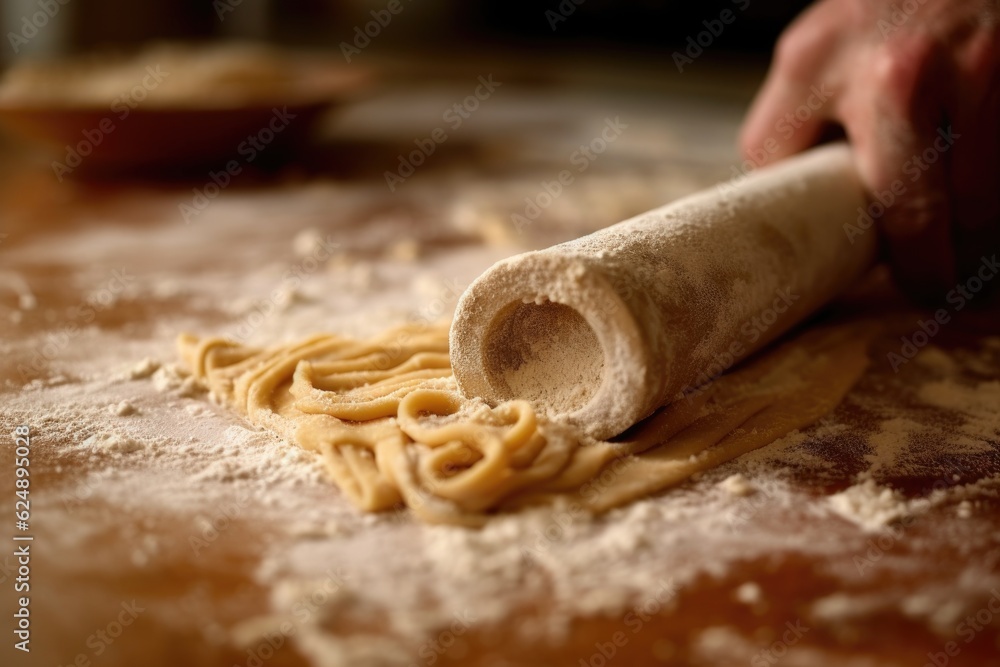 Canvas Prints close-up of pasta dough being rolled out, created with generative ai