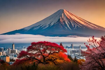 mountain and blossoms