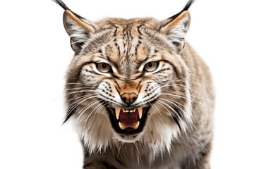 Fototapeta na wymiar Angry Wildcat Lynx Head Isolated on Transparent Background. AI