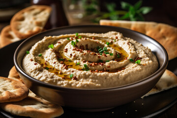 Baba ghanouj on a marble background. generative ai