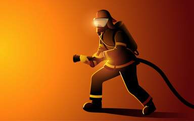 Vector illustration of a firefighter with a hose