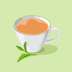 Indian street tea in white cup with tea leaves vector design