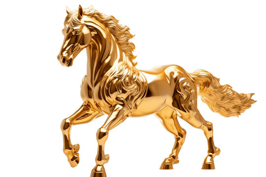 Golden Horse Statue Isolated on Transparent Background. AI