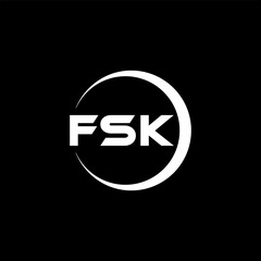FSK letter logo design with black background in illustrator, cube logo, vector logo, modern alphabet font overlap style. calligraphy designs for logo, Poster, Invitation, etc.