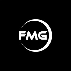 FMG letter logo design with black background in illustrator, cube logo, vector logo, modern alphabet font overlap style. calligraphy designs for logo, Poster, Invitation, etc.