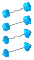 Set of metal barbell with rubber disks shaped handle isolated on white