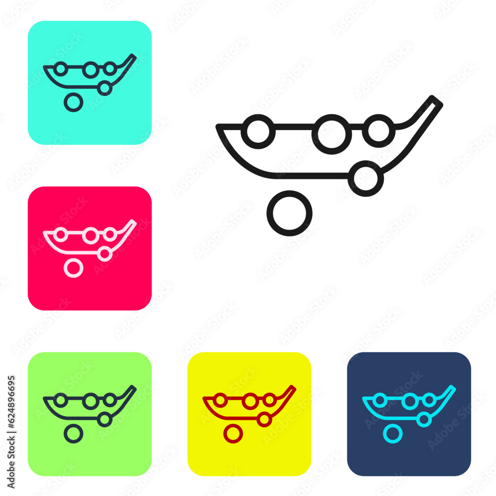 Poster Black line Peas icon isolated on white background. Set icons in color square buttons. Vector
