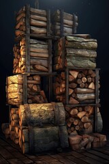 stacked firewood logs with detailed textures, created with generative ai