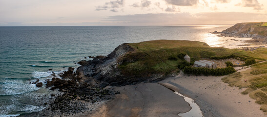 Aerial view of Church Cove and Dollar Cove at Gunwalloe in Cornwall