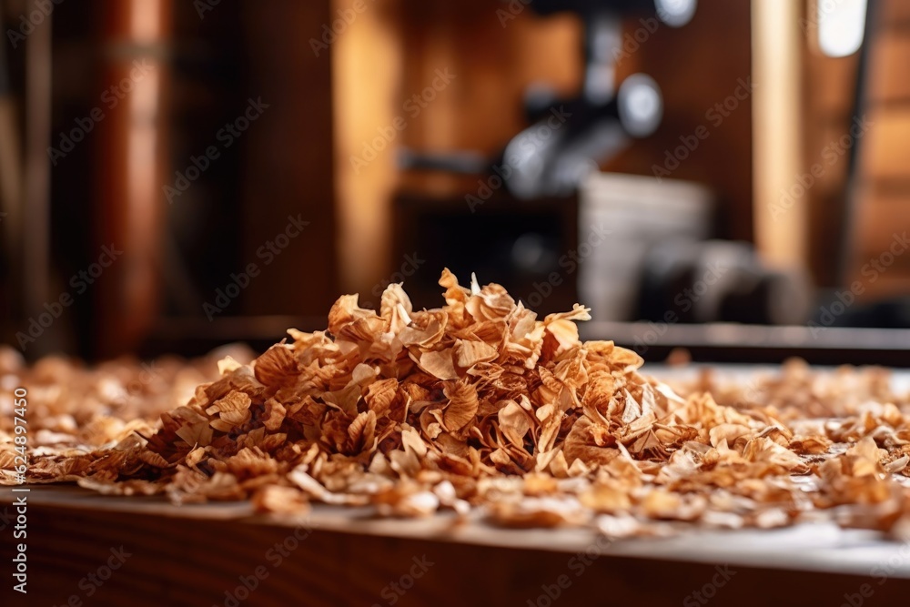 Canvas Prints close-up of wood shavings on workshop table, created with generative ai