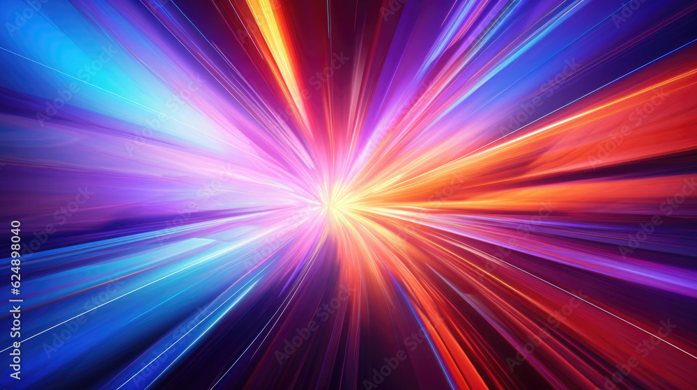 Poster abstract tunnel with colorful stripes in motion. glowing neon colored lines in cyberspace. created w
